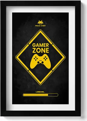 Produktbild von Beschriftung für das Zimmer des Spielers „Gamer zone“.– Wandbild mit Rahmen – Gerahmtes Bild  – Wanddekoration – 20x30 cm – Schwarz
