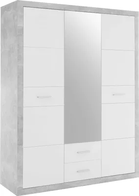 Produktbild von Storck Kleiderschrank 151cm mit 3 Türen und 2 Schubladen und Spiegel - Beton/Weiß