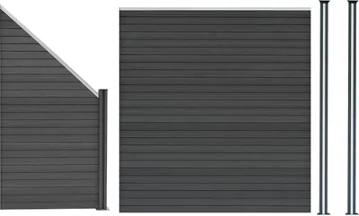 Produktbild von WPC Steckzaun x1, Eckstück x1 & LED Zaunpfosten x2, 1,85m Grau Gartenzaun