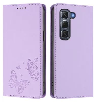 Produktbild von Lederhülle für Infinix Hot 60 Pro 4G, Schmetterling Prägung Leder Brieftasche Schutzhülle mit Ständer Violett