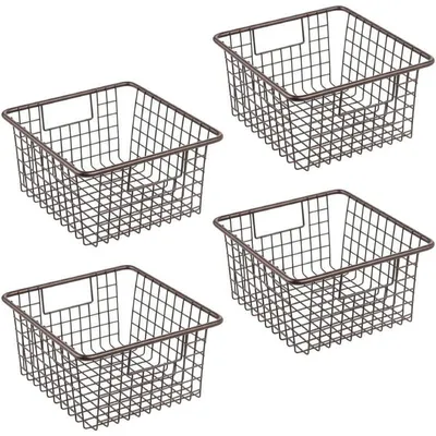 Produktbild von mDesign 4er-Set Drahtkorb Metall Gitterbox Speisekammer Griff Bronze