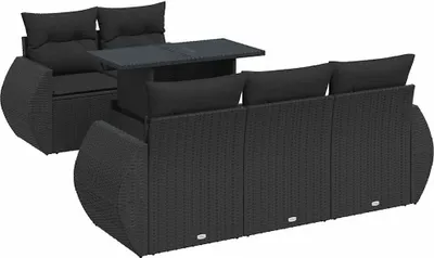 Produktbild von vidaXL 6-tlg. Garten-Sofagarnitur mit Kissen Schwarz Poly Rattan