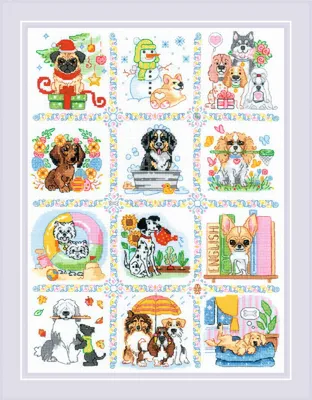 Produktbild von Riolis gezähltes Kreuzstich-Set 'Hundekalender', 30x40cm
