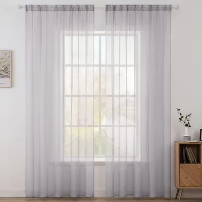 Produktbild von Transparente Vorhänge für Fensterdekoration 140 x 245 cm - Hellgrau - Set von 2