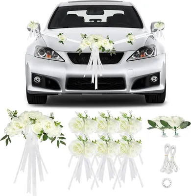 Produktbild von Autoschmuck Hochzeit Motorhaube Weiß 9 Rosen Saugnäpfen Bänder Set Hochwertig Praktisch Langlebig für Küche Haushalt Praktisch