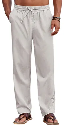 Immagine prodotto di Pantaloni da spiaggia da uomo, casual, leggeri, aderenti, eleganti, grigi, taglia XXL