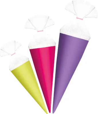 Produktbild von Schultüten 3er Set Anhängetütchen uni - Mädchen 15/12,5/10 cm rund Kreppverschluss mit Band