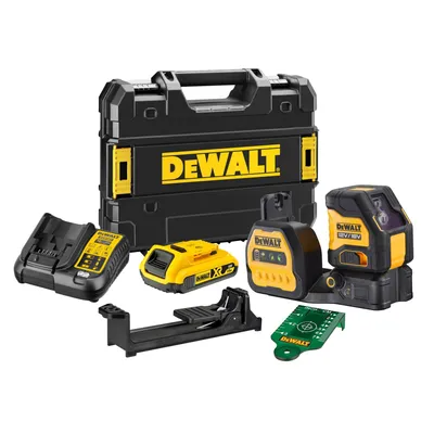 Imagen del producto de DeWALT DCE088D1G18-QW: Nivel láser de líneas transversales, color verde, clase láser 2, con funciones horizontal y vertical, incluye maletín de transporte (compatible con TSTAK), batería de 18V 2Ah y cargador
