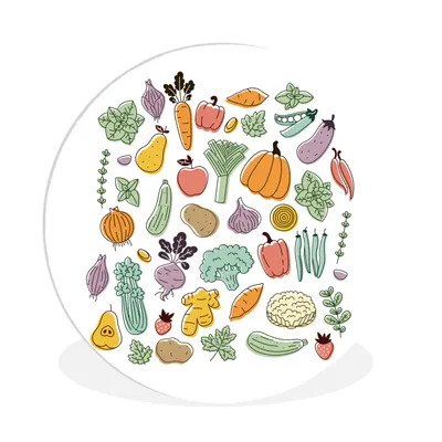 Produktbild von MuchoWow® Rundes Wandbild - Runde Bilder Gemüse - Obst - Minimalismus Ø 90 cm Kreis Wanddekoration Kunststoff - Wandkreis - Wandschmuck - Wand-Kreis - Wohnzimmer - Bild - Runde - Wanddeko - Dibond - Kunstdrucke