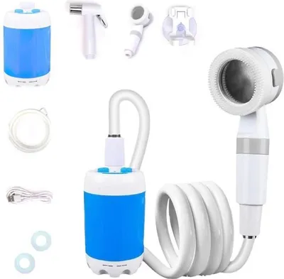 Produktbild von Tragbare Campingdusche – 2-stufig verstellbare Wasserpumpe – 2 m Schlauch – Autodusche – mit Autowaschdüse