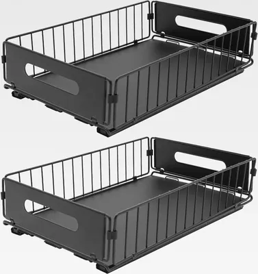 Produktbild von Ausziehbarer Schrank Organizer, 2 Stück Teleskopschublade, Ausziehbare Schublade Küche Schrank Organizer, Klebemontage/Chraubmontage Schubladen für Küche Pantry Organisation