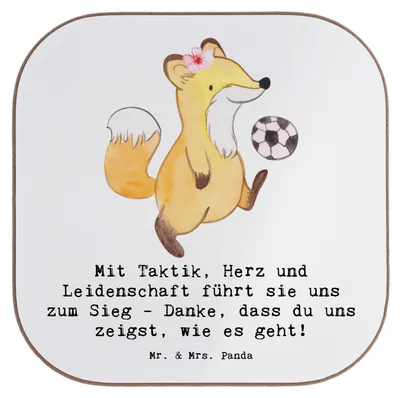 Produktbild von Mr. & Mrs. Panda Untersetzer für Gläser Fußball Trainerin - Weiß - Geschenk, Herz und Leidenschaft, Tischschoner, Coaster, gläseruntersetzer, Danksagung, Strategie