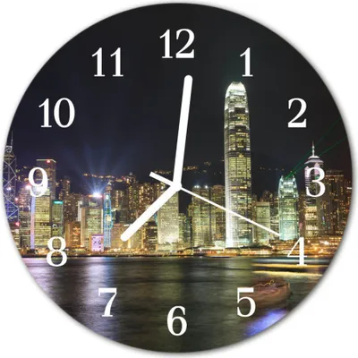 Produktbild von Glasuhr Wanduhr Küchenuhr Echt-Glas 30fi cm Skyline mehrfarbig