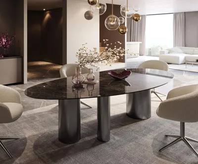 Produktbild von DELIFE Esstisch Edge Oval 280x130 Keramik Emperador Extra Lucidato Dunkelbraun Troa Edelstahl Graphit