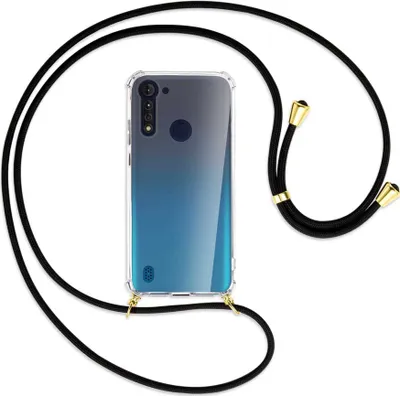Produktbild von Handykette Backcover-Schutzhülle mit Band (Metall goldfarben) für Motorola Moto G8 Power Lite - schwarz