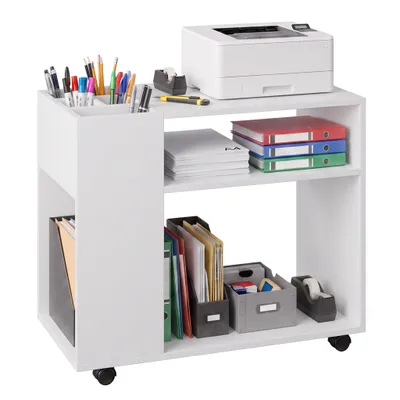 Produktbild von Mondeer Weißer Roll-Aktenschrank mit verstellbaren Trennwänden & Bremsrollen Flexibel & Stabil für Büro Wohnzimmer 70x36x60 cm