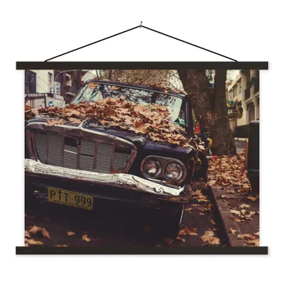 Produktbild von MuchoWow® Textilposter Auto - Herbstblätter - Landleben 150x113 cm mit schwarzem Rahmen - Wohnzimmer