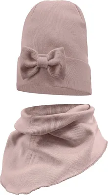 Immagine prodotto di Set cappellino primaverile e autunnale con sciarpa integrata per bambini 48-50, rosa cipria