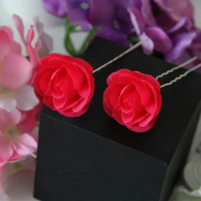 Produktbild von 2 Rosen Haarnadeln Braut Kommunion Hochzeit Blumen Haarschmuck rot