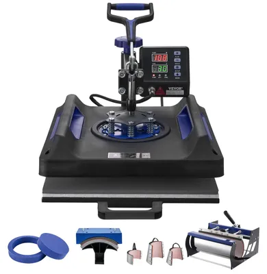 Immagine prodotto di Pressa termica VEVOR, 15 x 15 pollici, macchina per il trasferimento di calore 8 in 1 con pressa per tumbler da 30 once, pressa digitale per magliette a 360°, rivestimento in teflon, nero+blu