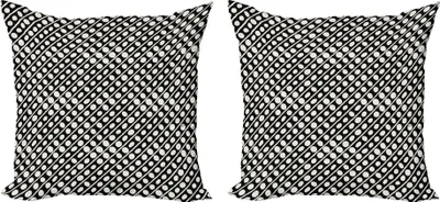 Obrázek produktu pro ABAKUHAUS Sada povlaků na polštářky (2ks), abstraktní geometrické tvary, diagonální čáry a tečky, etnický design, 40 x 40 cm, černá a slonová kost