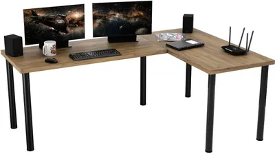 Produktbild von SKXMobel Eckschreibtisch, Schreibtisch L-Form bilateral, Gaming tisch, Gaming Eckschreibtisch, Mordern Gaming-Schreibtisch in Naturholz 160x73x50 cm