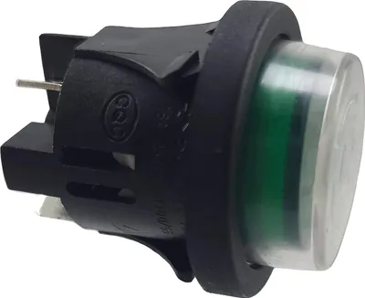 Obrázek produktu pro Tlakový spínač PS18-16 Vestavný ø 25 mm 250 V 16 A zelený, podsvícený push-ON push-OFF, plochý konektor 6,3 mm, s vodotěsným krytem