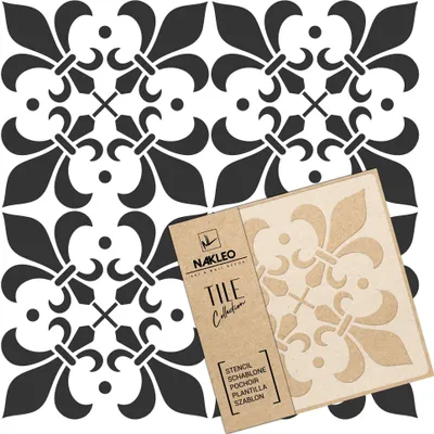 Produktbild von Tile Fliesen Schablone zum Malen 20x20 cm, Almada Spanische Maurische Blume Marokkanisch, Kunststoff Wiederverwendbare Bodenschablone DIY