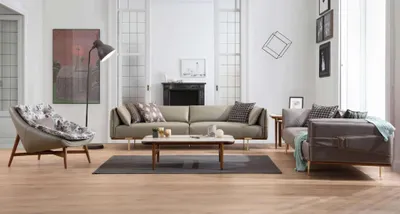 Produktbild von Designer Wohnzimmer Garnitur  Ledersofas Textil Sessel 3tlg