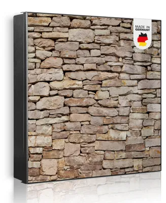 Produktbild von banjado Schlüsselkasten aus Metall, 30x30cm groß mit 32 Haken, als Magnettafel nutzbar, Korpus schwarz, Anschlag rechts, Stadtmauer [SKG1 10428]