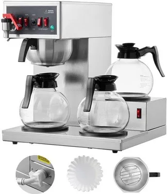 Image de Machine à café filtre commerciale, 12 tasses - Acier inoxydable - 3 carafes