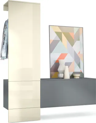 Produktbild von Vladon Garderobe Carlton Set 4, Germany, Wandgarderobe aus Deko-Paneel & Hängeschrank für Schuhe, Anthrazit matt/Creme Hochglanz (156,5 x 193 x 35 cm)