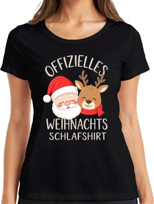 Produktbild von Offizielles Weihnachts Schlafshirt Weihnachtsmann Rentier Lustig Damen T-Shirt, Schwarz, XXL