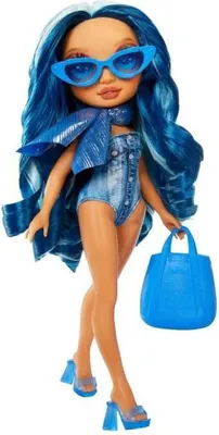 Image de Poupée Mannequin Articulée Rainbow High Swim & Style, Skyler Bleue, Maillot de Bain et Paréo, 27 cm