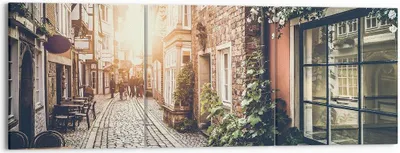 Produktbild von Bild auf Leinwand - Leinwandbild - Straße Haus Leute - 150x50cm - Wand Bild - Wanddeko - Wandbilder - Leinwanddruck - Bilder - Kunstdruck - Wanddekoration - Leinwand bilder - Wandkunst - CA150x50-3631