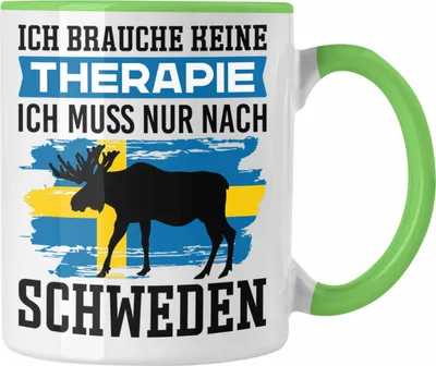 Produktbild von Trendation - Schweden Tasse Geschenk Urlaub Schweden Ich Brauche Keine Therapie Ich Muss Nur Nach Schweden Lustig (Grün)
