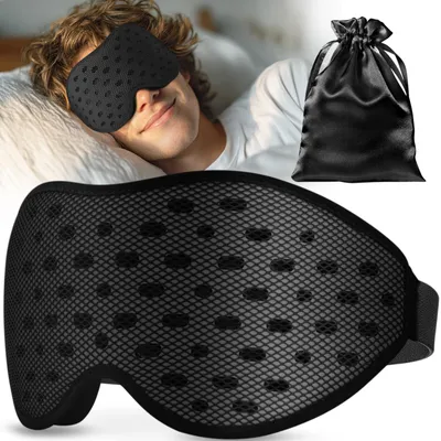 Image de Masque de sommeil opaque et respirant pour femmes et hommes – Édition 2025, masque de sommeil 3D, ultra-léger et confortable, avec pochette de rangement, idéal pour les voyages, les vols en avion et les gardes de nuit, noir