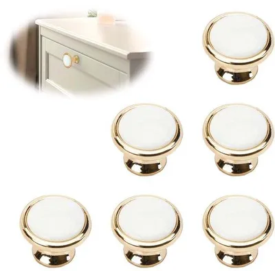 Obrázek produktu pro 6 kusů dveřních knoflíků – zlatá barva – kulaté – 30 mm – včetně šroubů – snadná instalace