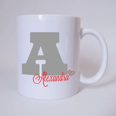 Produktbild von Namenstasse Buchstabe A, individueller Name (Grau/Rot) / Tasse / Kaffeetasse / Kaffeebecher