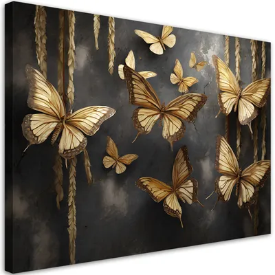Produktbild von Leinwandbild Goldene Schmetterlinge 60x40 Feeby Gold bild für die wand bereit zum aufhängen