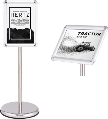 Produktbild von Infostaender Informationsstaender Praesentationsstaender Plakatstaender Plakat Aufsteller Werbestaender Kundenstopper aus Metall, Silber, drehbar, hoehenverstellbar, rostfrei, DIN A4/A3 (A4)