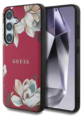 Image de Etui Guess Grainé Imprimé Motif Fleur Magsafe Do Samsung Galaxy S25 Fuksja