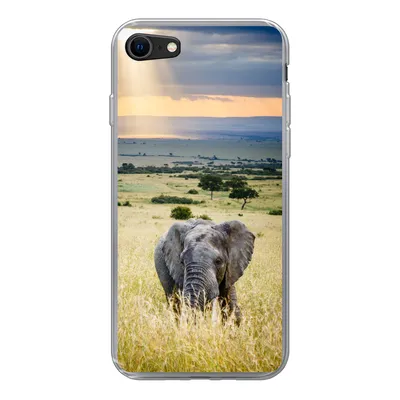 Produktbild von MuchoWow® Handyhülle Schutzhülle Hülle für iPhone 8 Elefant - Tiere - Landschaft - Sonne - Natur Silikon Softcase Handy Hülle - Schutzhaube