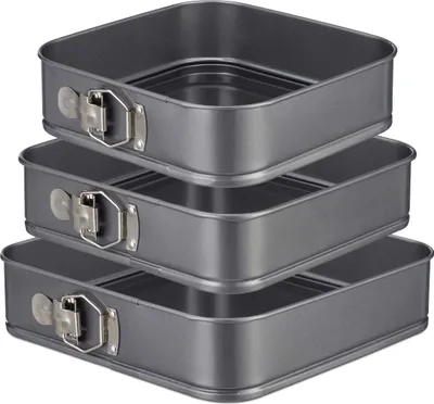 Produktbild von Springform Quadratische Kuchenform Antihaftbeschichtung - 3er Set - 24, 26 und 28 cm - Anthrazit