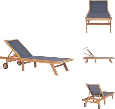 Produktbild von vidaXL Sonnenliege Klappbar mit Rollen Teak Massivholz und Textilene -  Sonnenliegen
