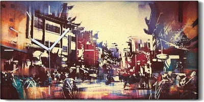 Produktbild von Wandkunst Leinwand Bild Uhr Geräuschlos 60x30 Abstrakte Stadt Gebäude Kunst - weiße Hände