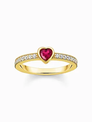 Image de Thomas Sabo TR2448-995-10 Bague dame avec cœur rouge doré, 56/17,8