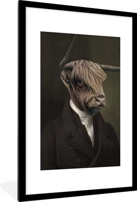 Produktbild von MuchoWow® MuchoWow® Gerahmtes Poster Alte Meister - Schottische Hochlandrind - Tiere 60x90 cm - Poster mit zchwarzem Bilderrahmen - Dekoration - Wandposter Wohnzimmer - Hochwertig