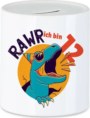 Produktbild von Raw Ich Bin 12 Spardose Geschenkidee 12. Geburtstag Humorvoll Sarkastisch Dinosaurier T-Rex Dino