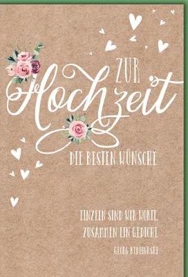 Produktbild von Hochzeit Blümchen und Herzchen die besten Wünsche Glückwunschkarte mit Umschlag